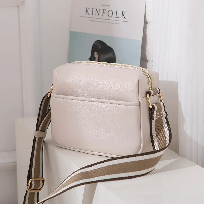 Women Crossbody Bags PU Leather Wide Strap Messenger Bag Female Small Shoulder H