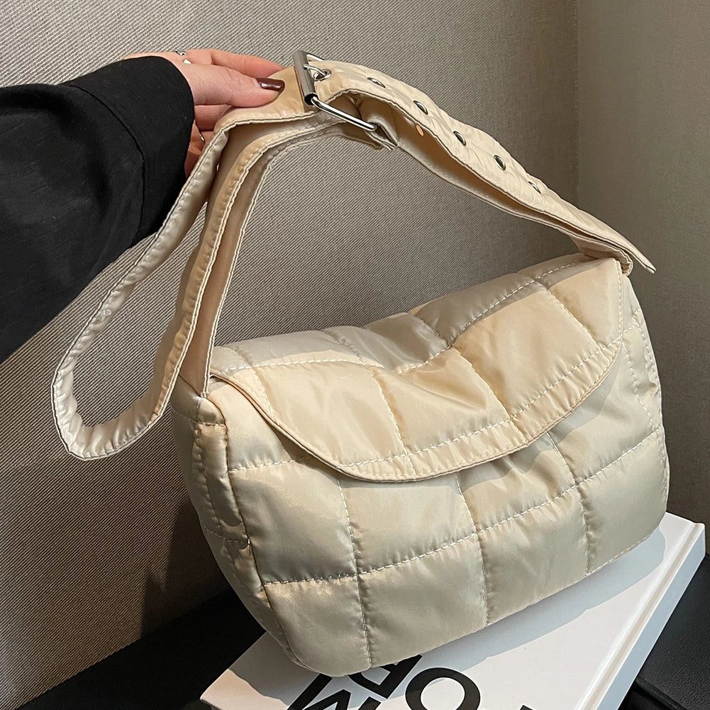 Quilted Cotton Crossbody Shoulder Tote Bag Solid Rhombus Pattern Flap