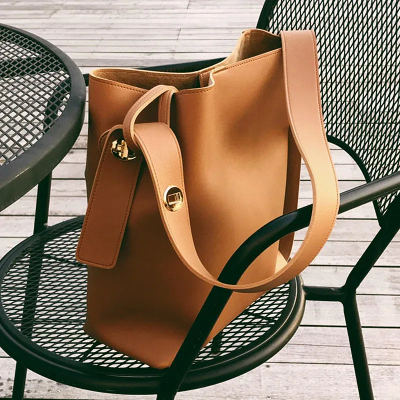 Women Bucket Bag High PU Leather Shoulder Bag Girl Handbags