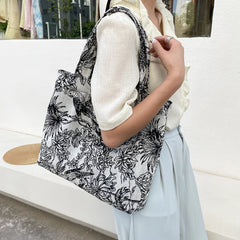 Women Forest Jacquard Canvas Shoulder Shopping Bag Casual Ladies Large Capacity