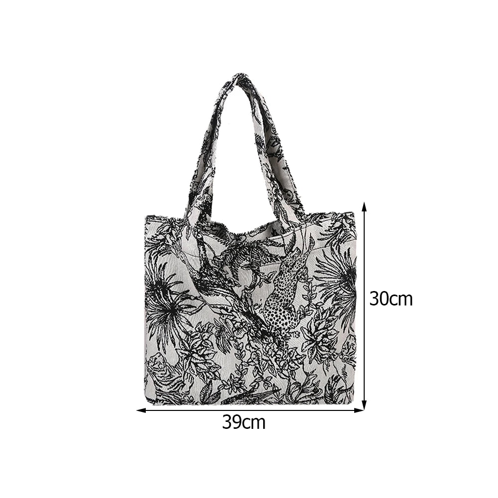 Women Forest Jacquard Canvas Shoulder Shopping Bag Casual Ladies Large Capacity
