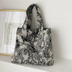 Women Forest Jacquard Canvas Shoulder Shopping Bag Casual Ladies Large Capacity