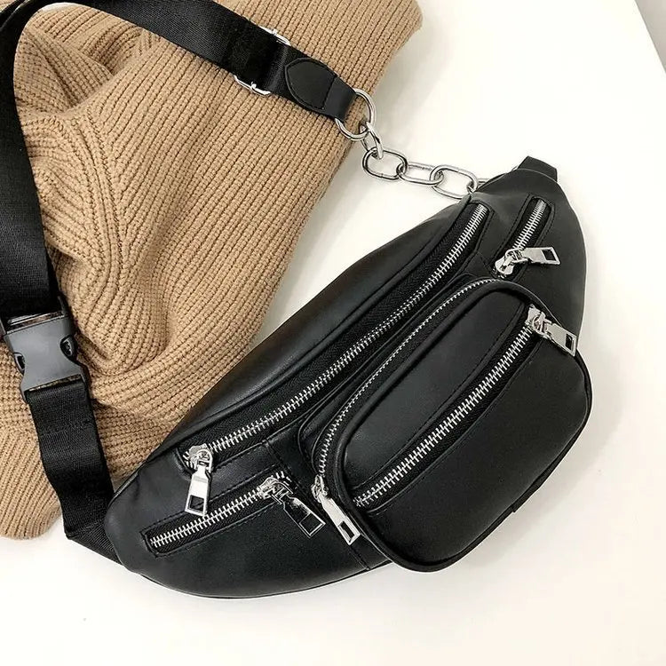 Women Faux Leather Waist Bag Cell Phone Belt Bag Fanny Pack Bum Bag