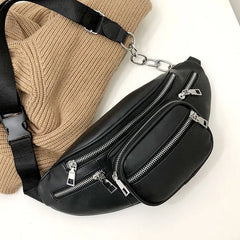 Women Faux Leather Waist Bag Cell Phone Belt Bag Fanny Pack Bum Bag