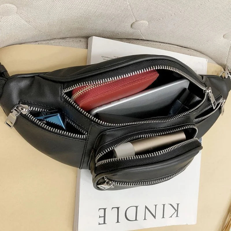 Women Faux Leather Waist Bag Cell Phone Belt Bag Fanny Pack Bum Bag