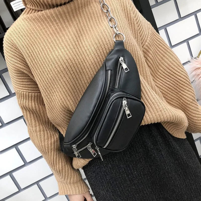 Women Faux Leather Waist Bag Cell Phone Belt Bag Fanny Pack Bum Bag