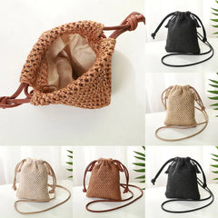 Women Straw Handbag Retro Rattan Woven Beach Shoulder Bag