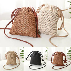 Women Straw Handbag Retro Rattan Woven Beach Shoulder Bag