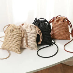 Women Straw Handbag Retro Rattan Woven Beach Shoulder Bag