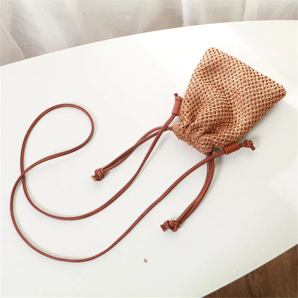 Women Straw Handbag Retro Rattan Woven Beach Shoulder Bags