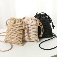 Women Straw Handbag Retro Rattan Woven Beach Shoulder Bags