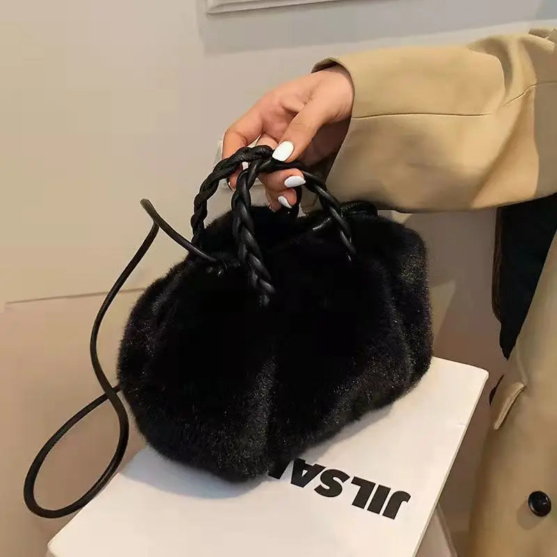 Women Faux Fur Handbag Shoulder Tote Wallet Clutch Purse