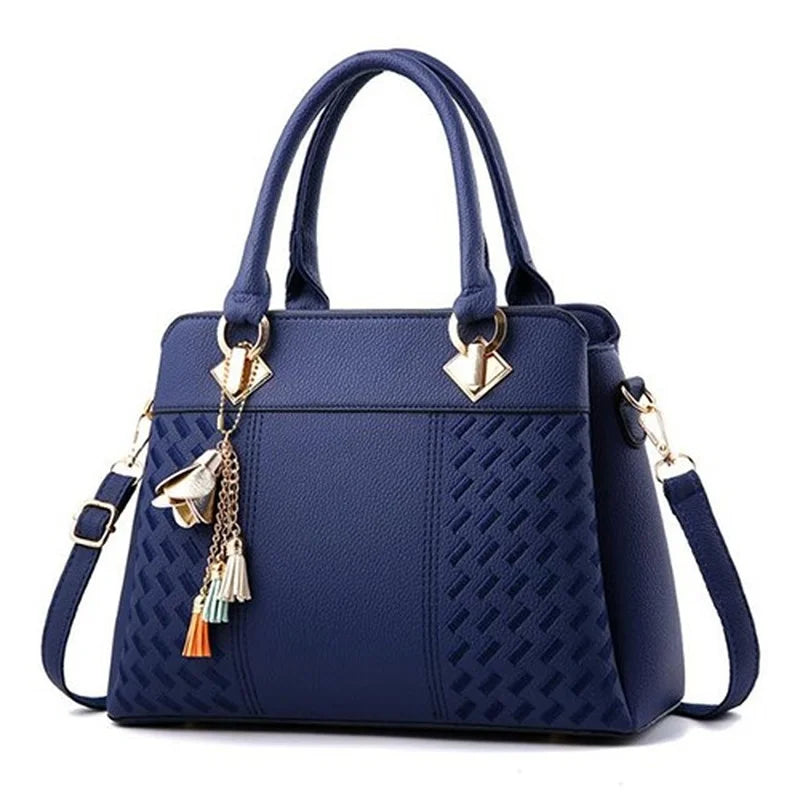 Women Tassel PU Leather Totes Bag Embroidery Crossbody Bag