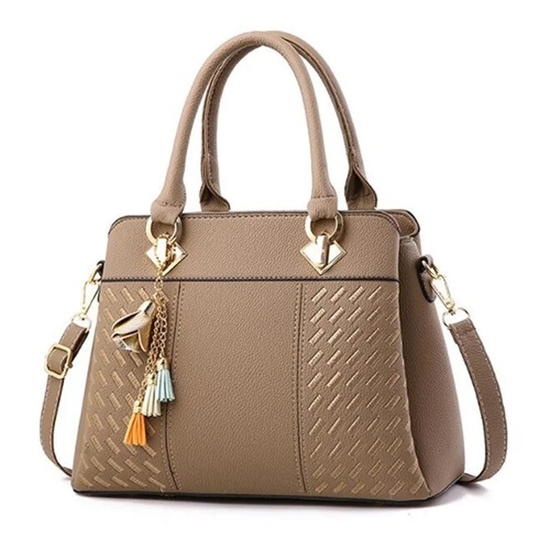 Women Tassel PU Leather Totes Bag Embroidery Crossbody Bag