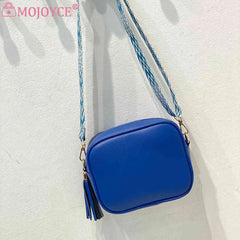 Tassel Women Messenger Bag PU Leather Wide Strap Casual Solid