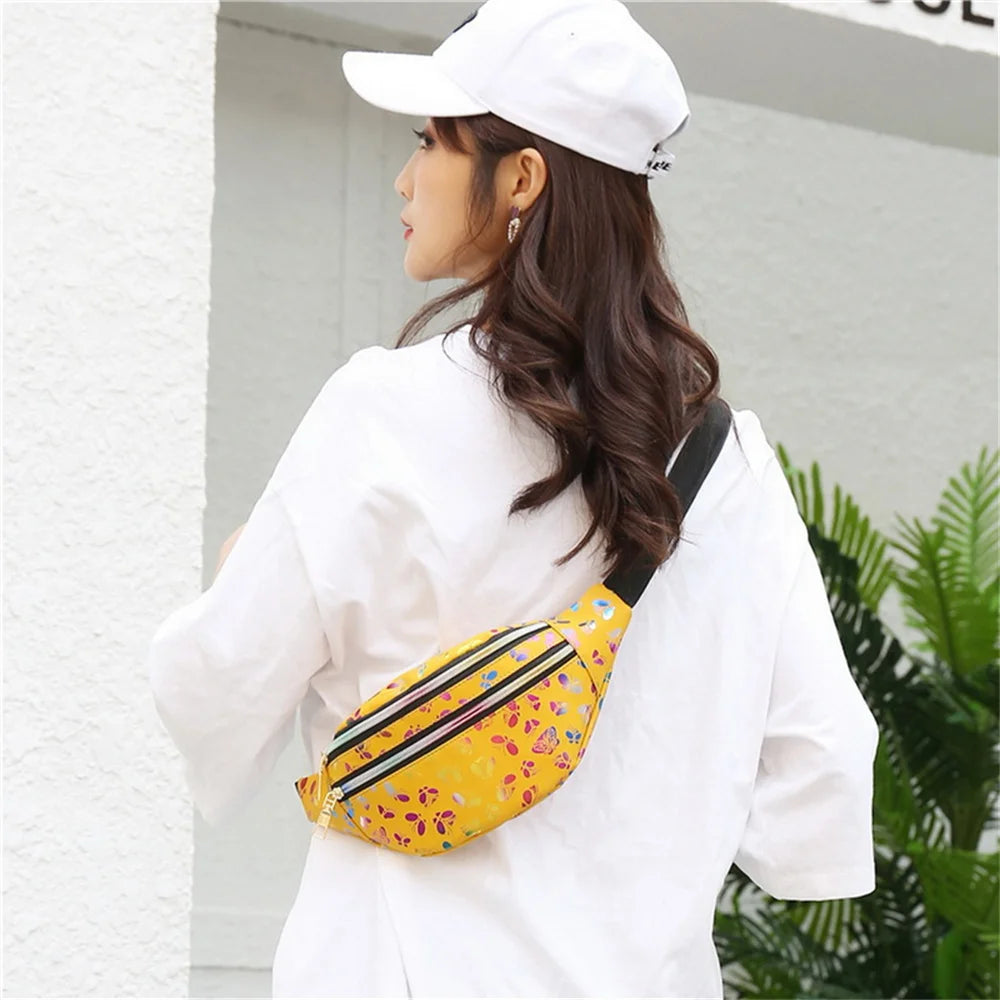 Colorful Laser Messenger Waist Bag Double Zipper Fanny Pack Girls Travel Phone B