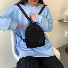 Corduroy Mini Backpack for Women - Casual Student Bookbags