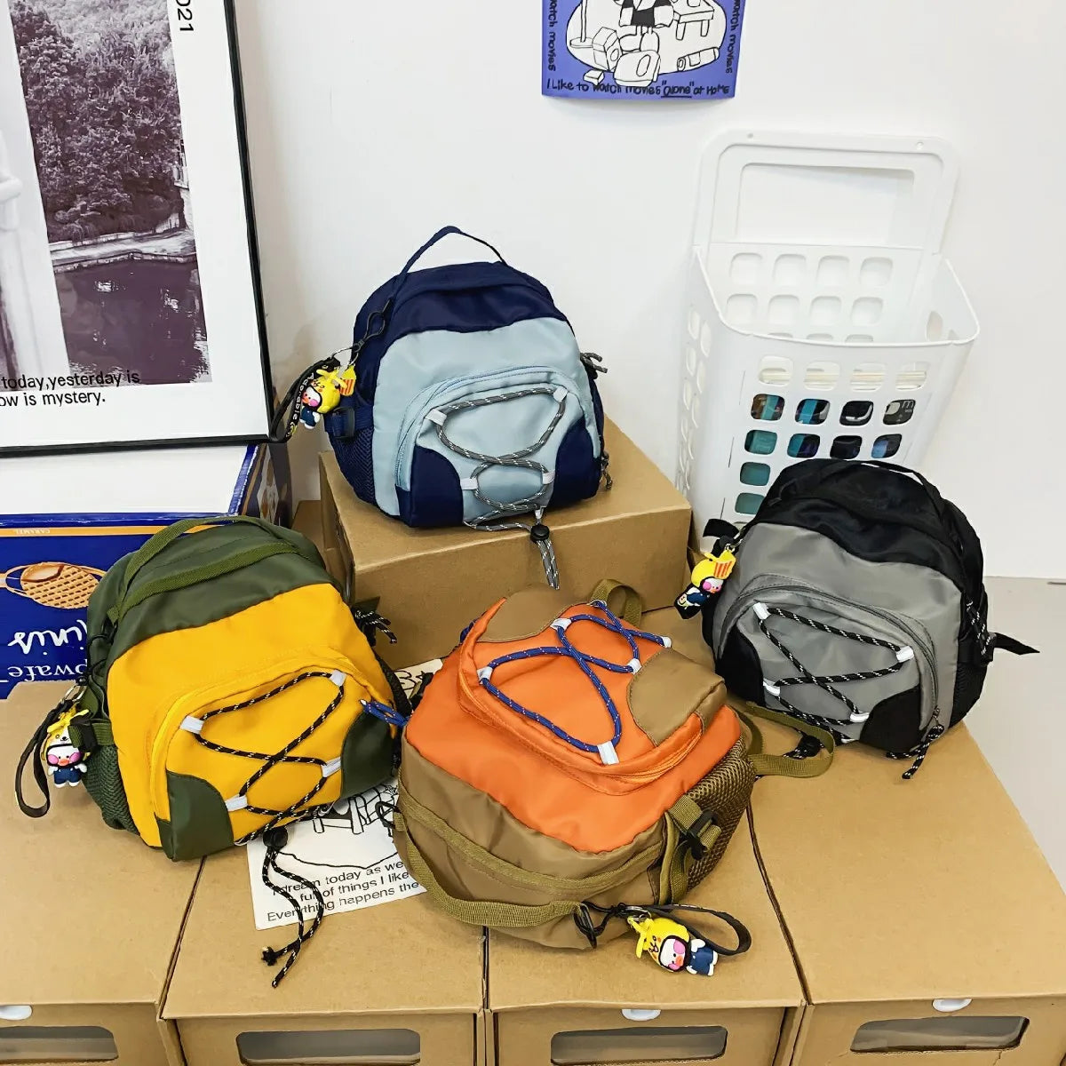 Corduroy Mini Backpack for Women Small Bookbag