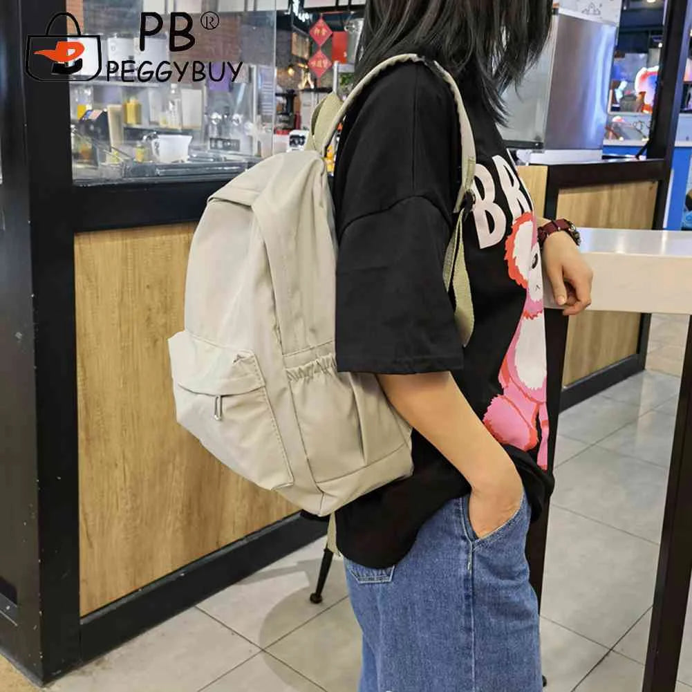 Women Nylon Backpack Preppy Style Students School Casual Solid Large Handbags Sc