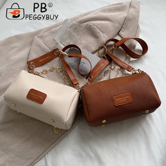Women PU Leather Underarm Bag with Metal Chain Zipper Small Handbag