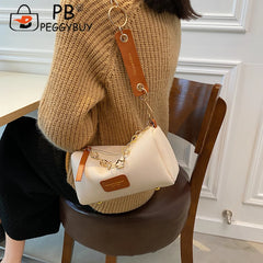 Women PU Leather Underarm Bag with Metal Chain Zipper Small Handbag