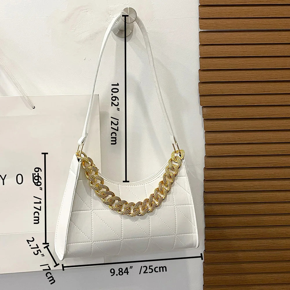 PU Leather Rhombus Shoulder Bag Chain Underarm Zipper Handbags
