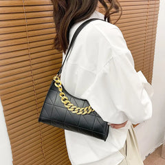 PU Leather Rhombus Shoulder Bag Chain Underarm Zipper Handbags