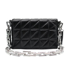 Women PU Leather Checker Pattern Shoulder Bag Chain Handbag Flap Purse