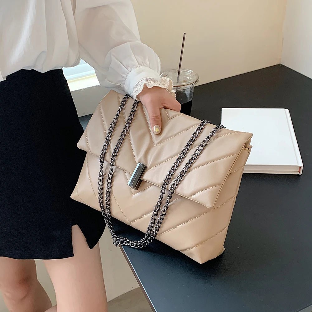 Women PU Messenger Bag Casual Ladies Chain Solid Flap Handbags
