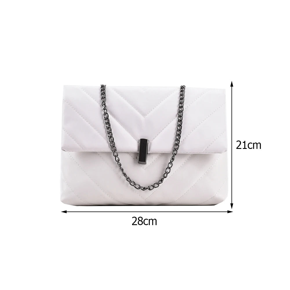 Women PU Messenger Bag Casual Ladies Chain Solid Flap Handbags