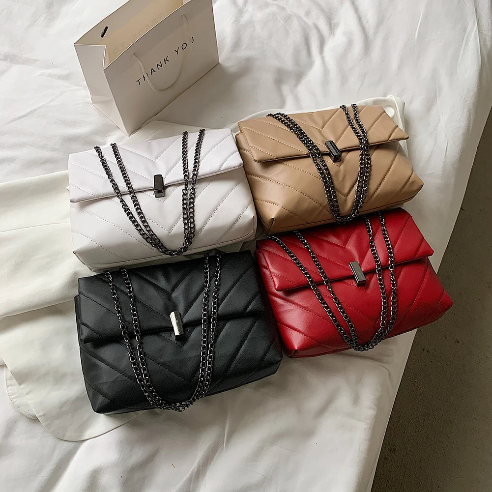 Women PU Messenger Bag Casual Ladies Chain Solid Flap Handbags