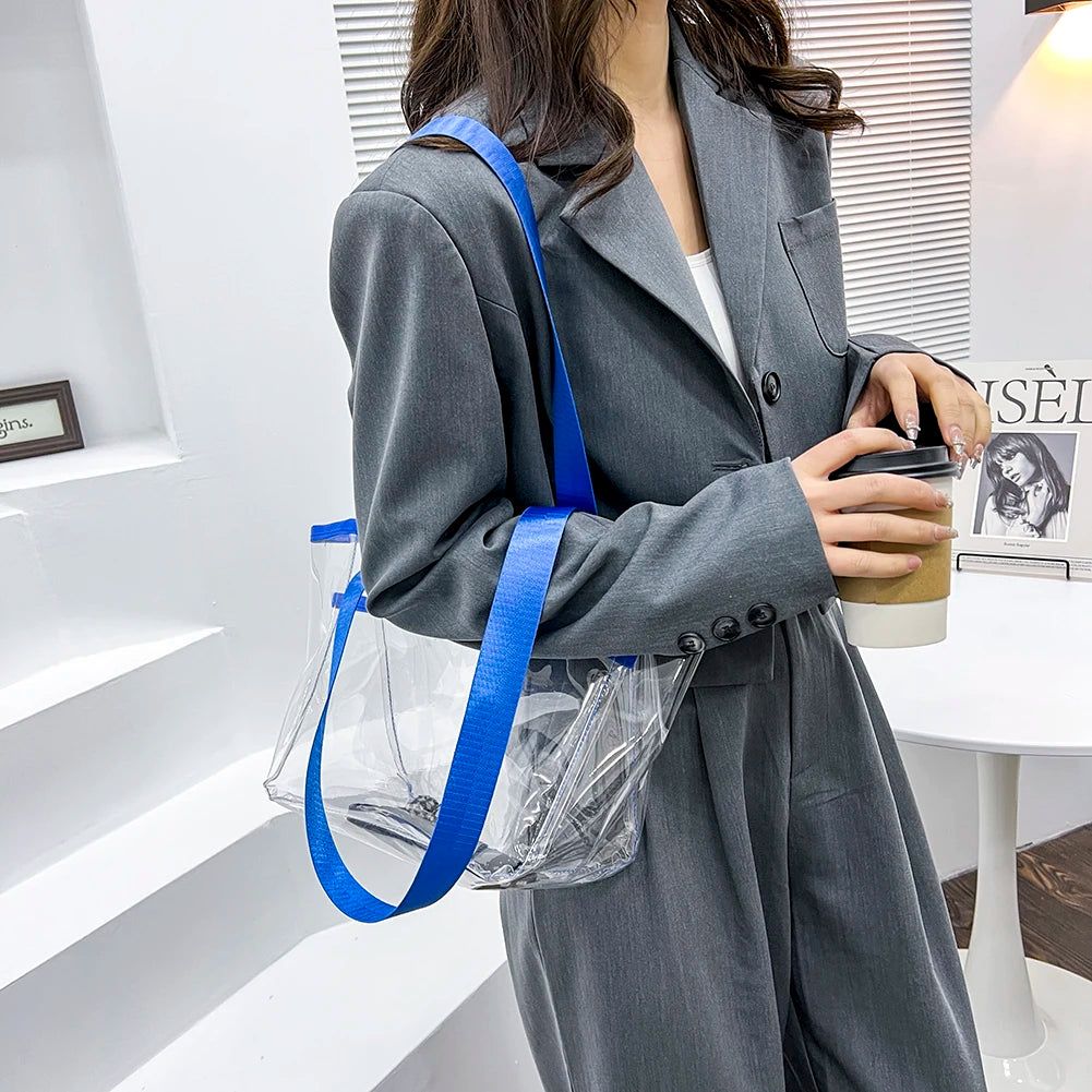 Women PVC Transparent Handbag Clear Shoulder Casual Beach Tote Bag