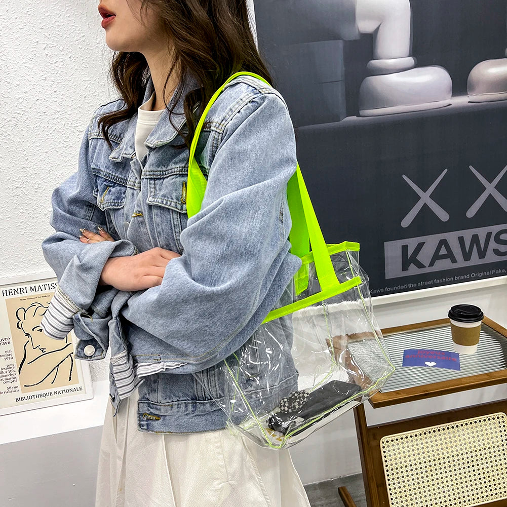 Women PVC Transparent Handbag Clear Shoulder Casual Beach Tote Bag