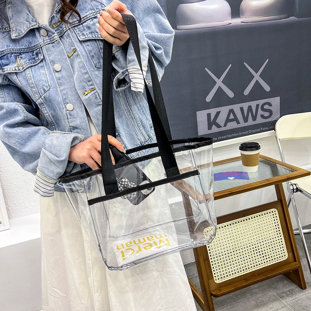 Women PVC Transparent Handbag Clear Shoulder Casual Beach Tote Bag