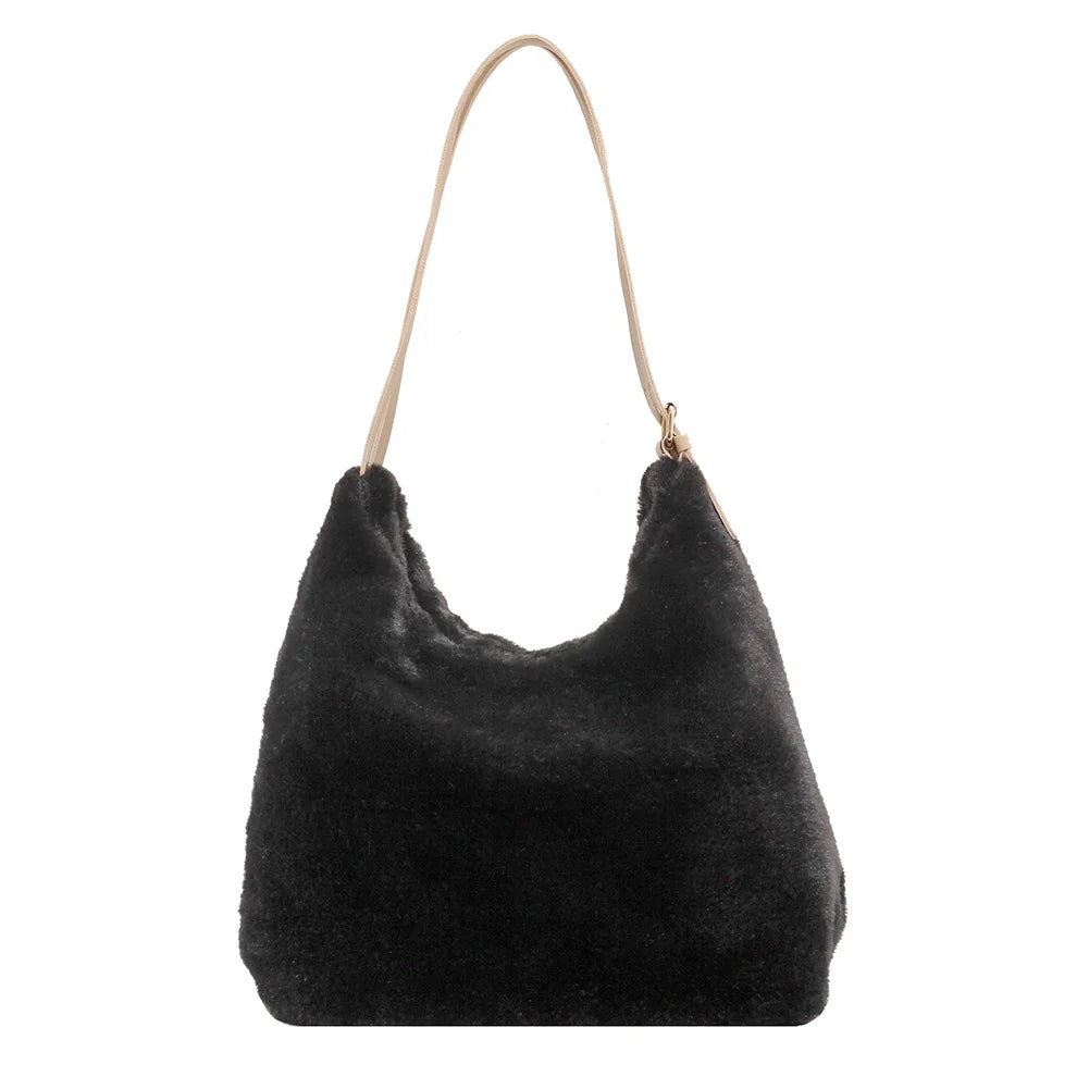 Women Plush Double Strap Handbag Soft Fur Large Capacity Purse