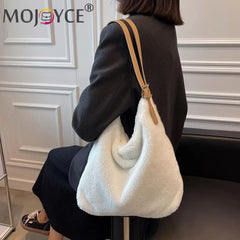 Women Plush Double Strap Handbag Soft Fur Large Capacity Purse