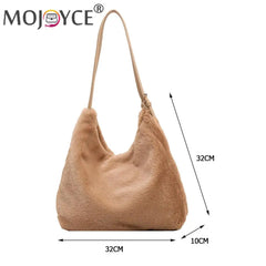 Women Plush Double Strap Handbag Soft Fur Large Capacity Purse