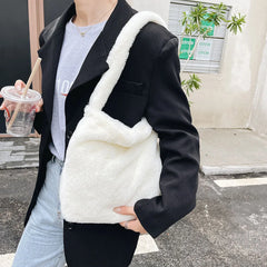 Women Plush Leopard Underarm Bags Love Heart Pattern Shoulder Bag