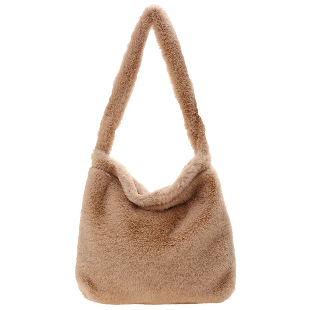 Women Plush Leopard Underarm Bags Love Heart Pattern Shoulder Bag