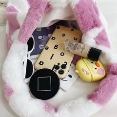 Women Plush Leopard Underarm Bags Love Heart Pattern Shoulder Bag