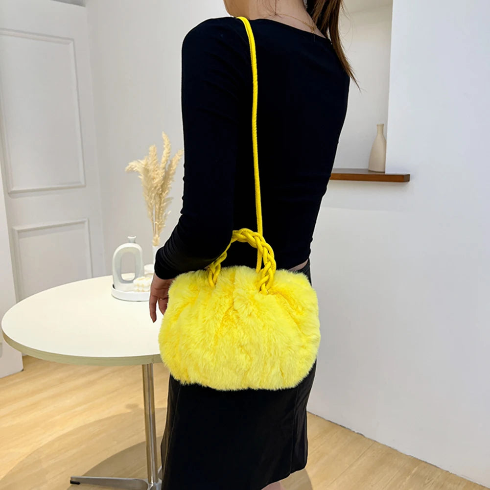 Women Plush Shoulder Bags Soft Crossbody Bags Winter Fluffy Fur Handle Bags