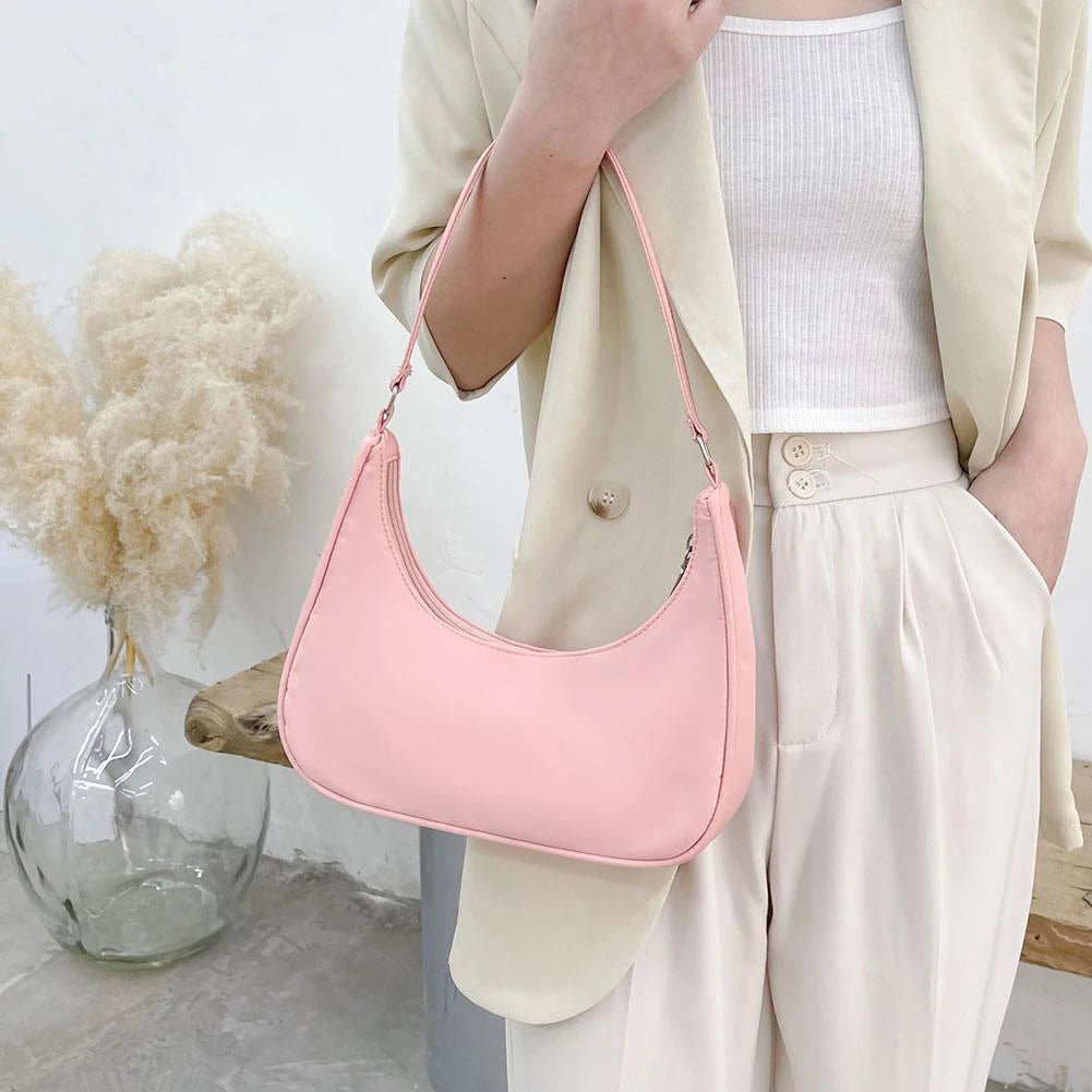 Women Casual Underarm Hobos Bag Zipper Small Purse Top-handle Handbag