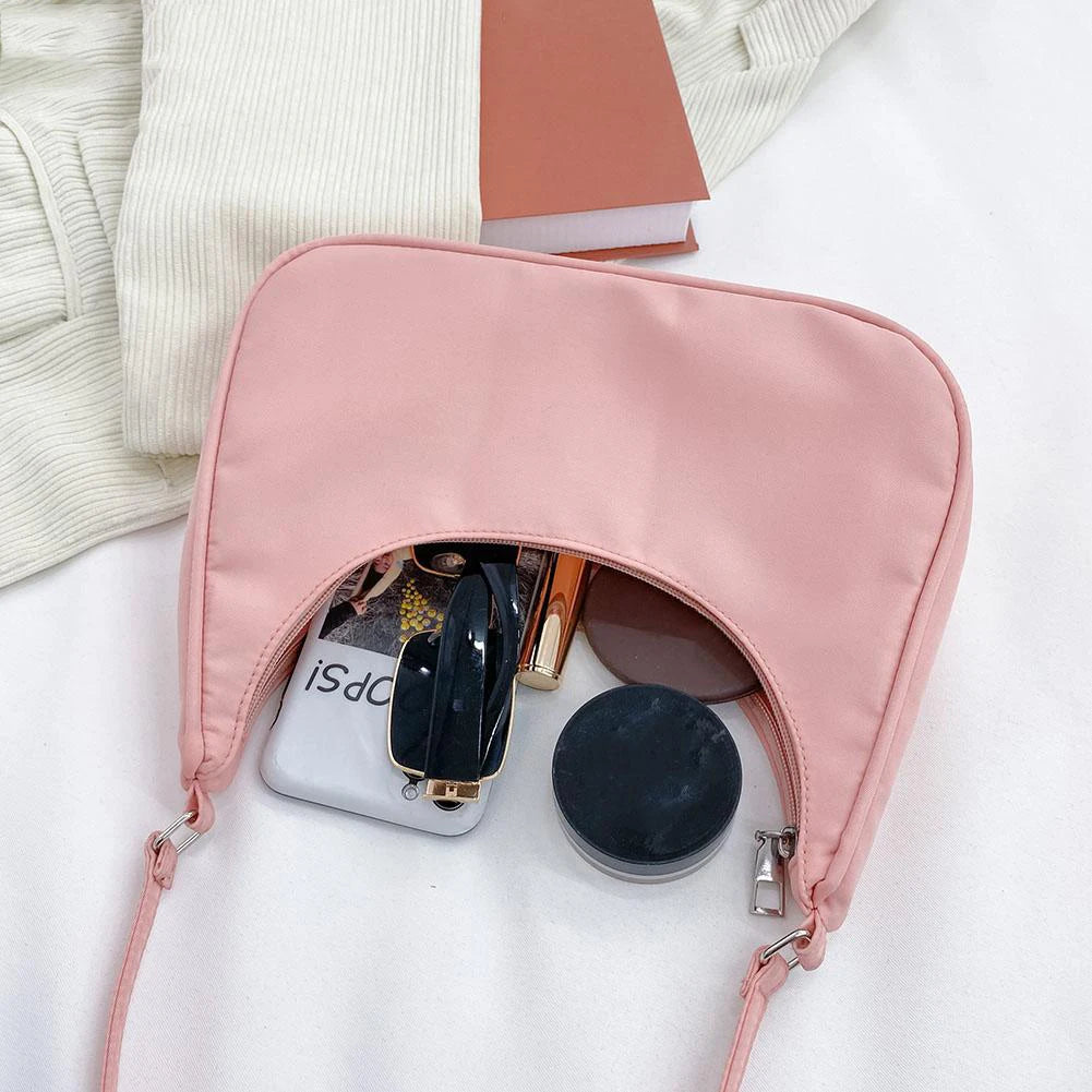 Women Casual Underarm Hobos Bag Zipper Small Purse Top-handle Handbag