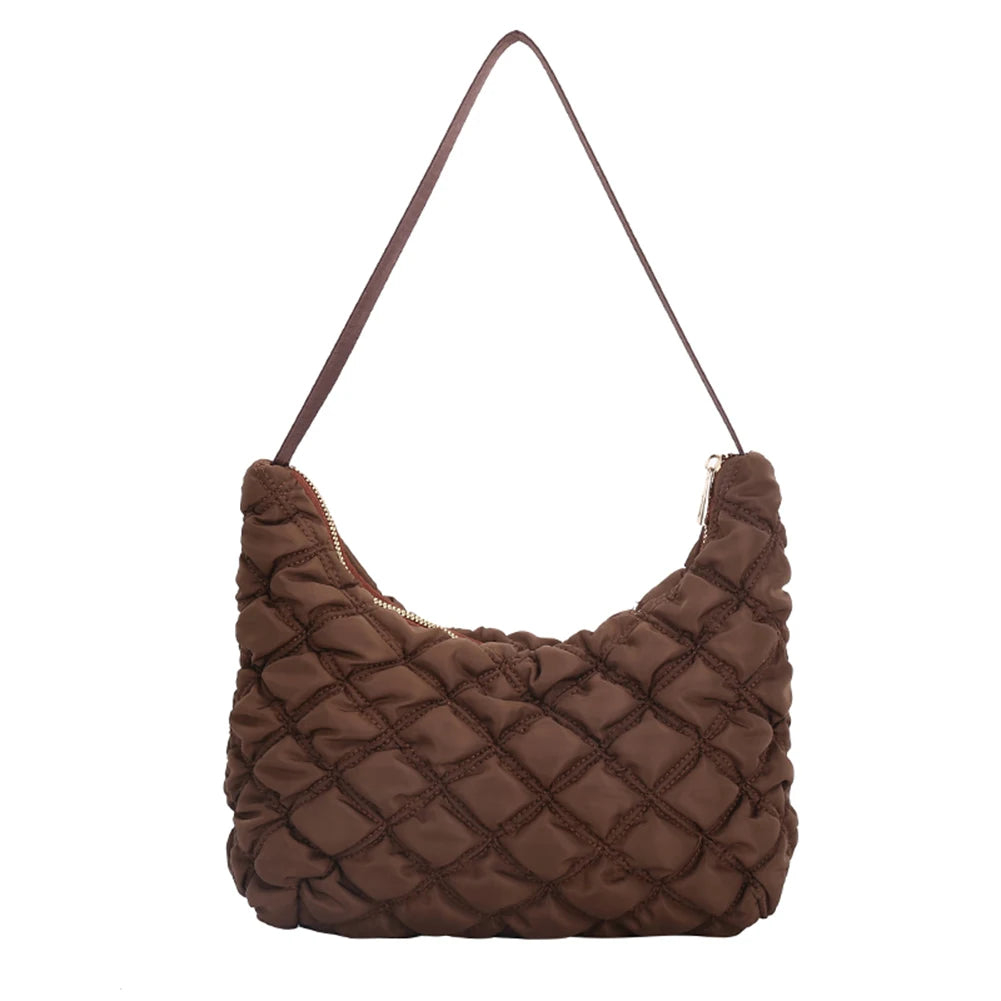 Quilted Cotton Padded Shoulder Bag Travel Zipper Mini Handbags