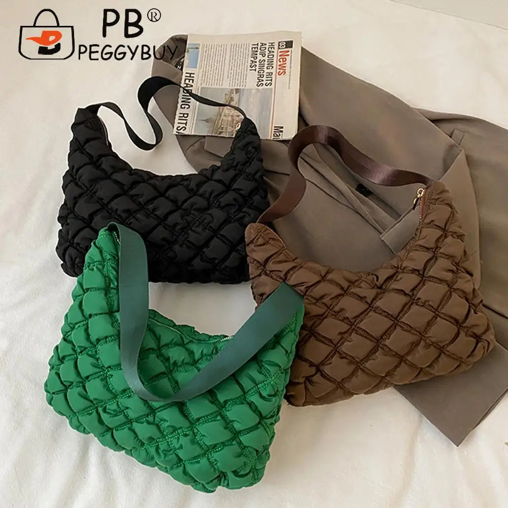 Quilted Cotton Padded Shoulder Bag Travel Zipper Mini Handbags