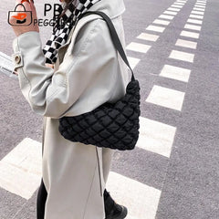 Quilted Cotton Padded Shoulder Bag Travel Zipper Mini Handbags