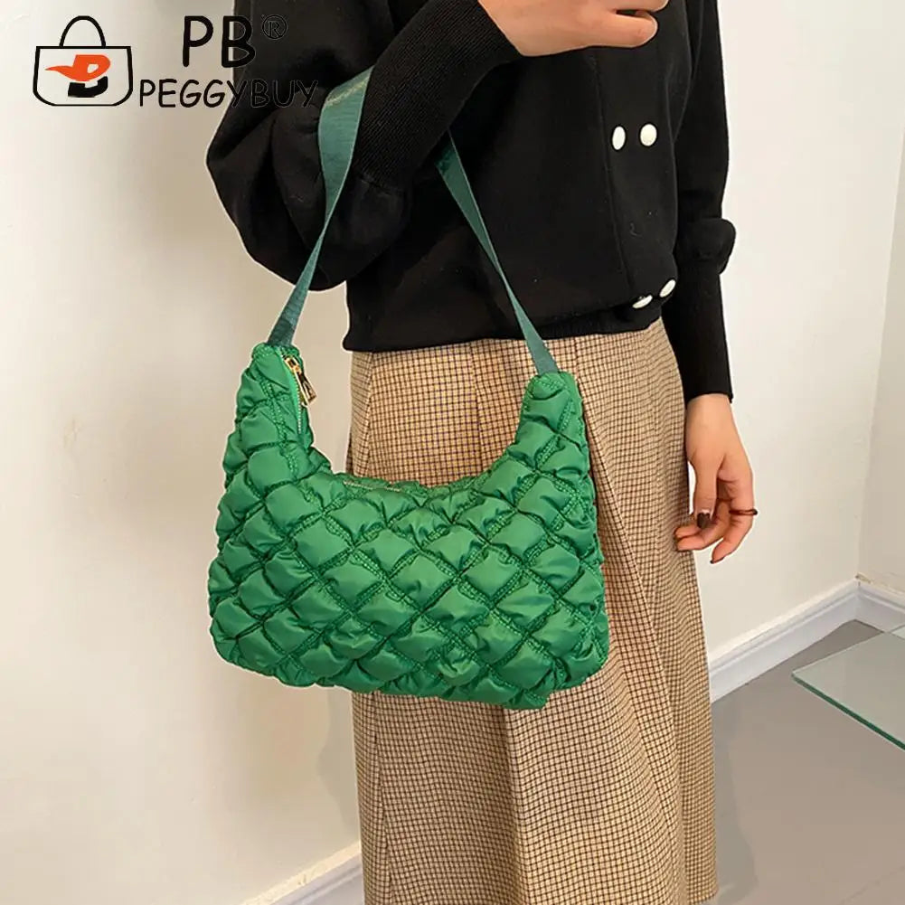 Quilted Cotton Padded Shoulder Bag Travel Zipper Mini Handbags
