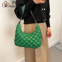 Quilted Cotton Padded Shoulder Bag Travel Zipper Mini Handbags