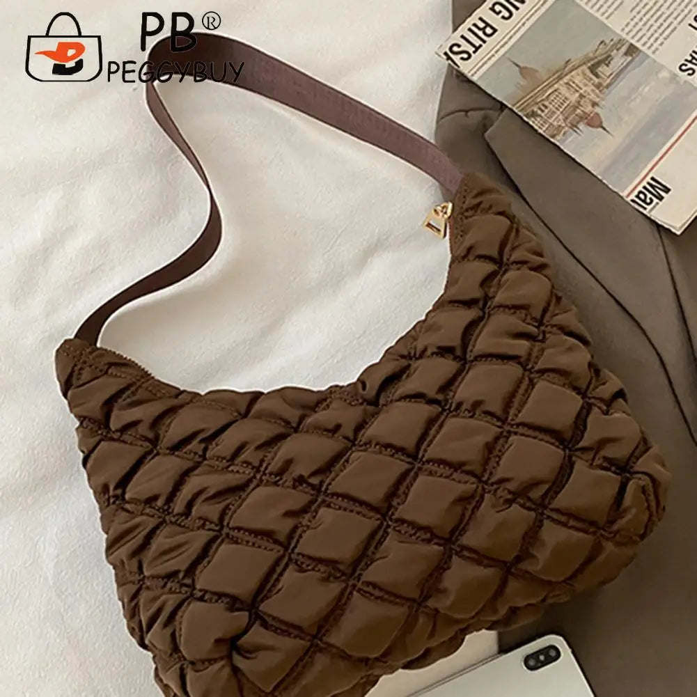 Quilted Cotton Padded Shoulder Bag Travel Zipper Mini Handbags