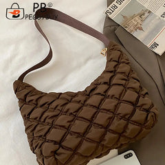 Quilted Cotton Padded Shoulder Bag Travel Zipper Mini Handbags